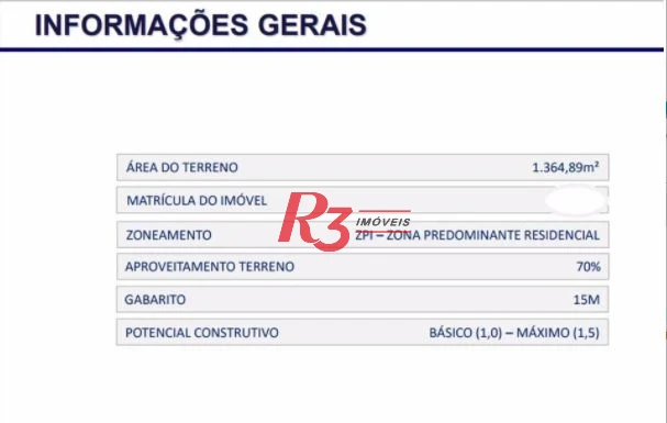 Terreno à venda, 1364 m² por R$ 13.649.000,00 - José Menino - Santos/SP