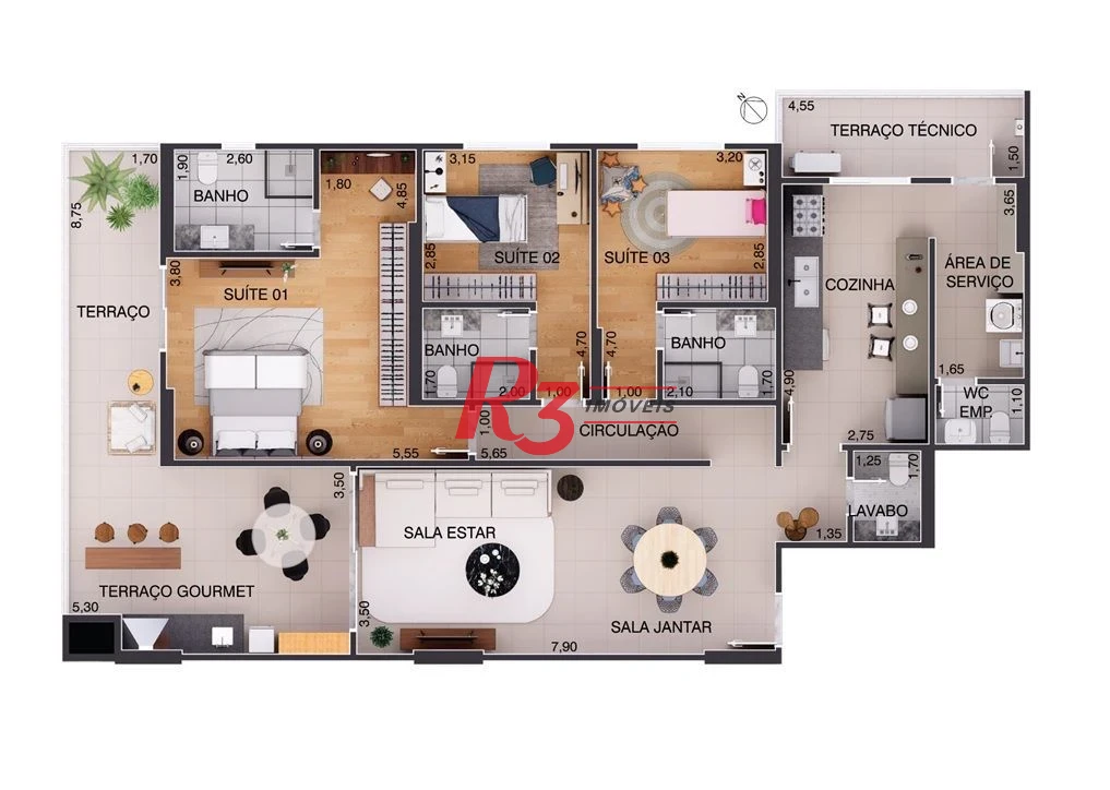 Apartamento à venda, 170 m² por R$ 2.727.802,50 - Aparecida - Santos/SP