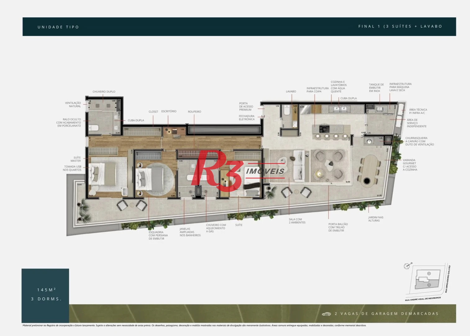 Apartamento com 3 dormitórios à venda, 145 m² por R$ 2.590.000,00 - Ponta da Praia - Santos/SP