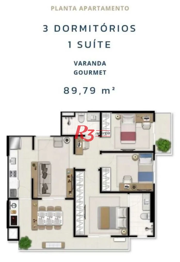 Apartamento à venda, 89 m² por R$ 1.350.000,00 - Encruzilhada - Santos/SP