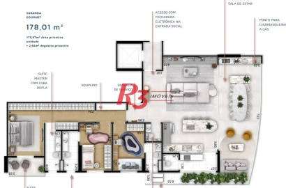 Apartamento à venda, 178 m² por R$ 2.511.476,59 - Boqueirão - Santos/SP