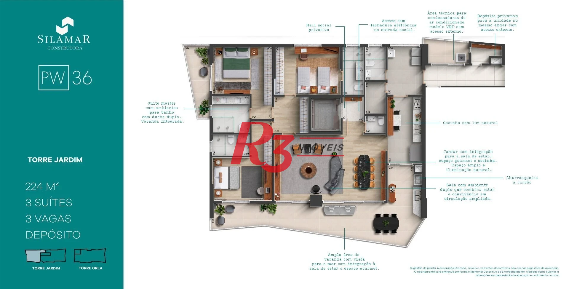 Apartamento com 3 suítes de frente para a praia do Gonzaga à venda, 224 m² por R$ 4.650.000 - Gonzaga - Santos/SP