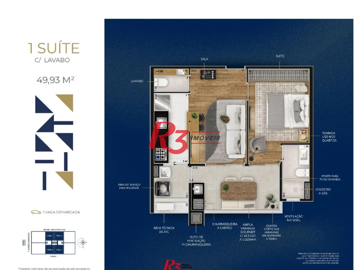 Apartamento com 1 dormitório à venda, 49 m² por R$ 630.000,00 - Marapé - Santos/SP
