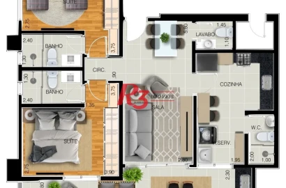 Apartamento à venda, 97 m² por R$ 1.444.081,79 - Embaré - Santos/SP