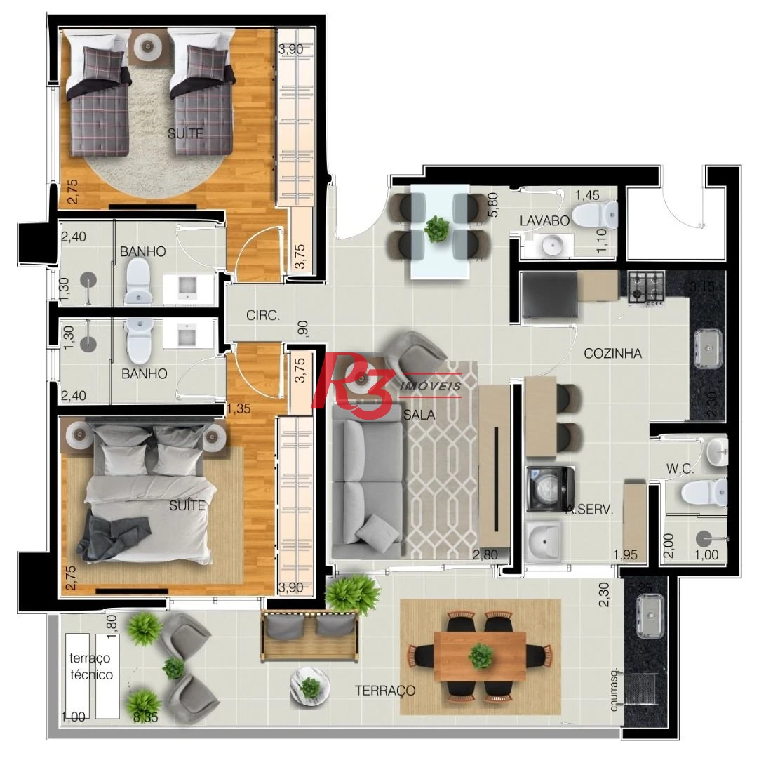 Apartamento à venda, 97 m² por R$ 1.444.081,79 - Embaré - Santos/SP