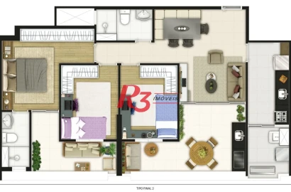 Apartamento à venda, 90 m² por R$ 1.235.341,10 - Boqueirão - Santos/SP