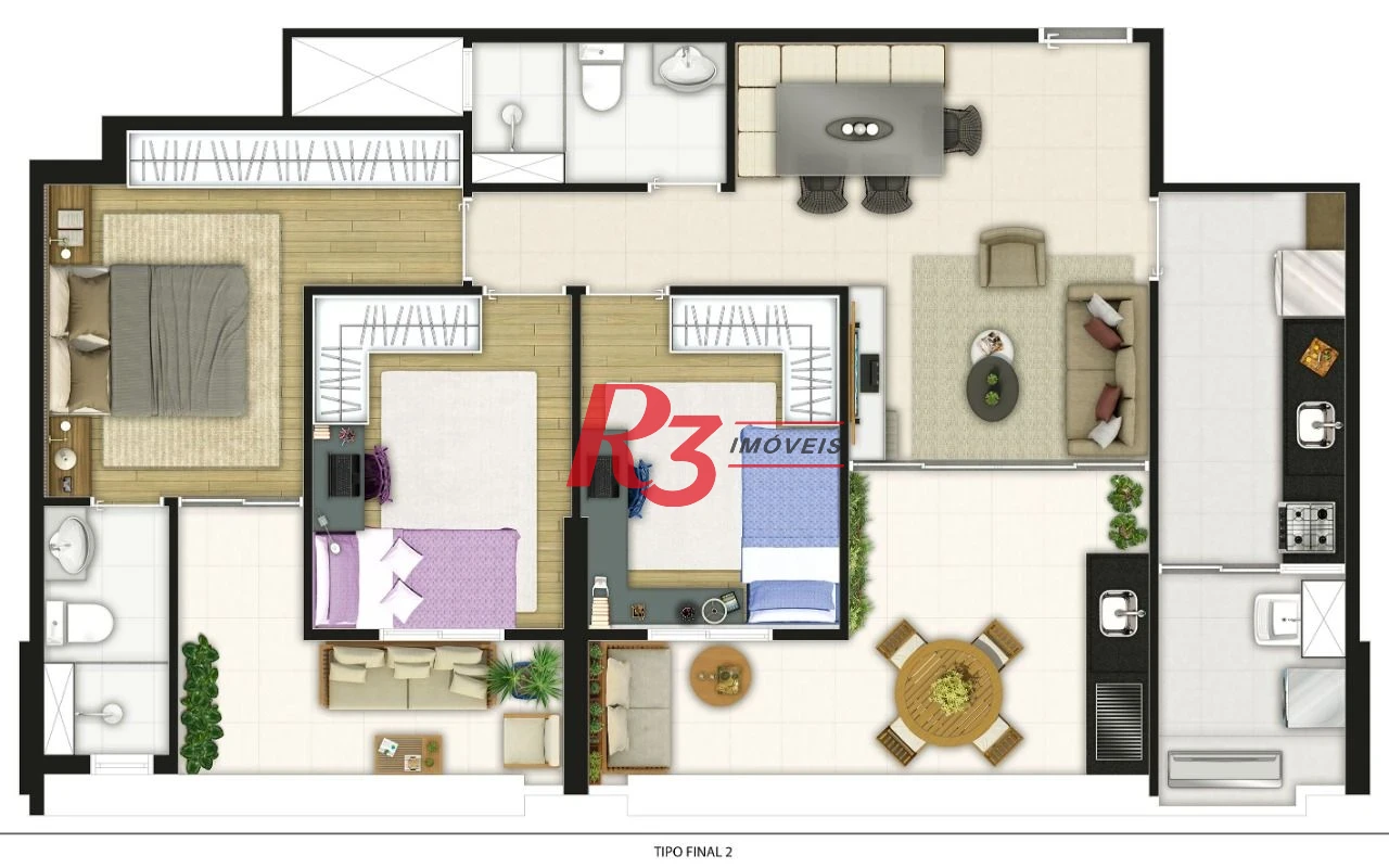 Apartamento à venda, 90 m² por R$ 1.235.341,10 - Boqueirão - Santos/SP