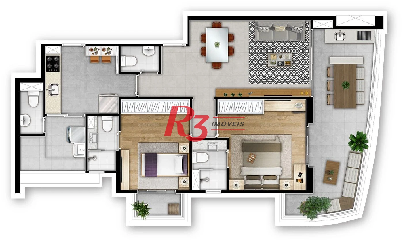 Apartamento à venda, 91 m² por R$ 1.337.238,41 - Boqueirão - Santos/SP