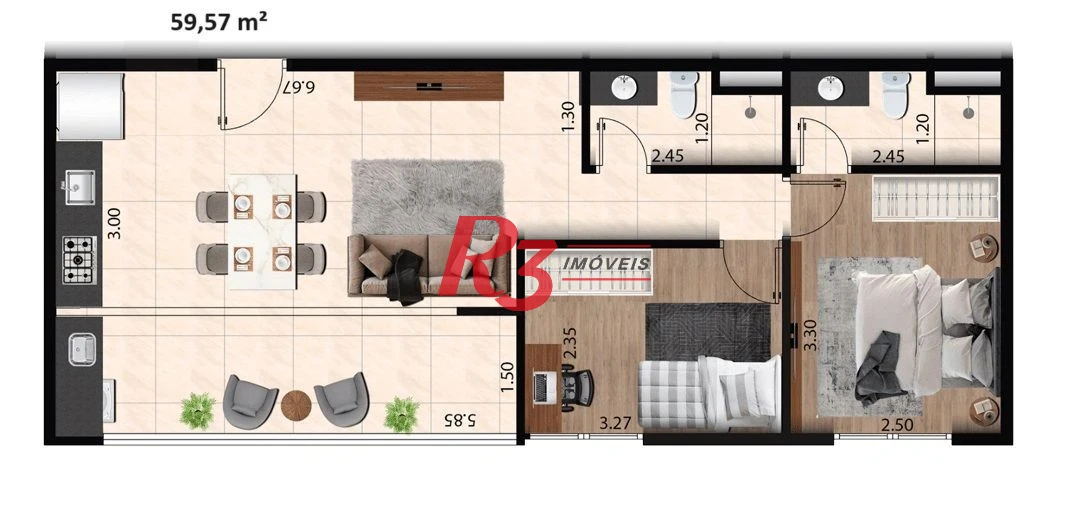 Apartamento à venda, 59 m² por R$ 538.000,00 - Macuco - Santos/SP
