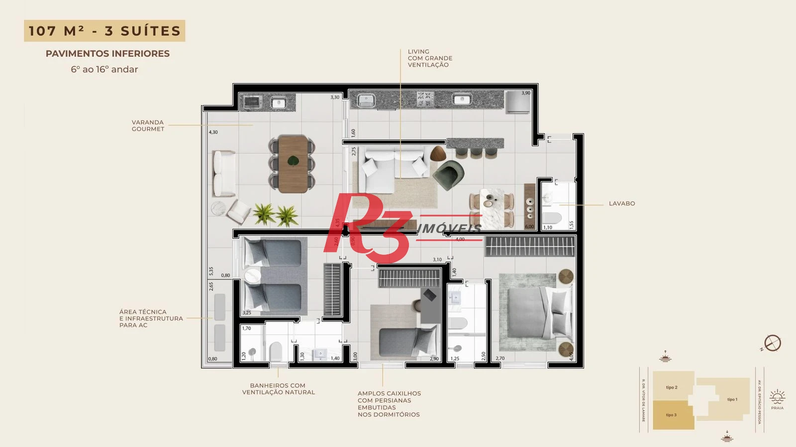 Apartamento à venda, 106 m² por R$ 1.474.609,19 - Boqueirão - Santos/SP