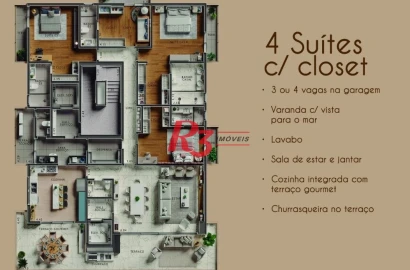 Apartamento à venda, 295 m² por R$ 5.490.000,00 - Ponta da Praia - Santos/SP