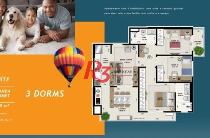 Apartamento à venda, 89 m² por R$ 1.341.896,80 - Encruzilhada - Santos/SP