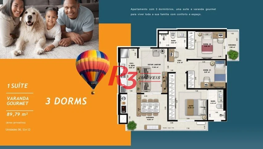 Apartamento à venda, 89 m² por R$ 1.341.896,80 - Encruzilhada - Santos/SP