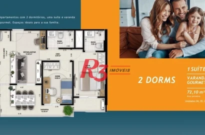 Apartamento à venda, 72 m² por R$ 846.051,70 - Encruzilhada - Santos/SP