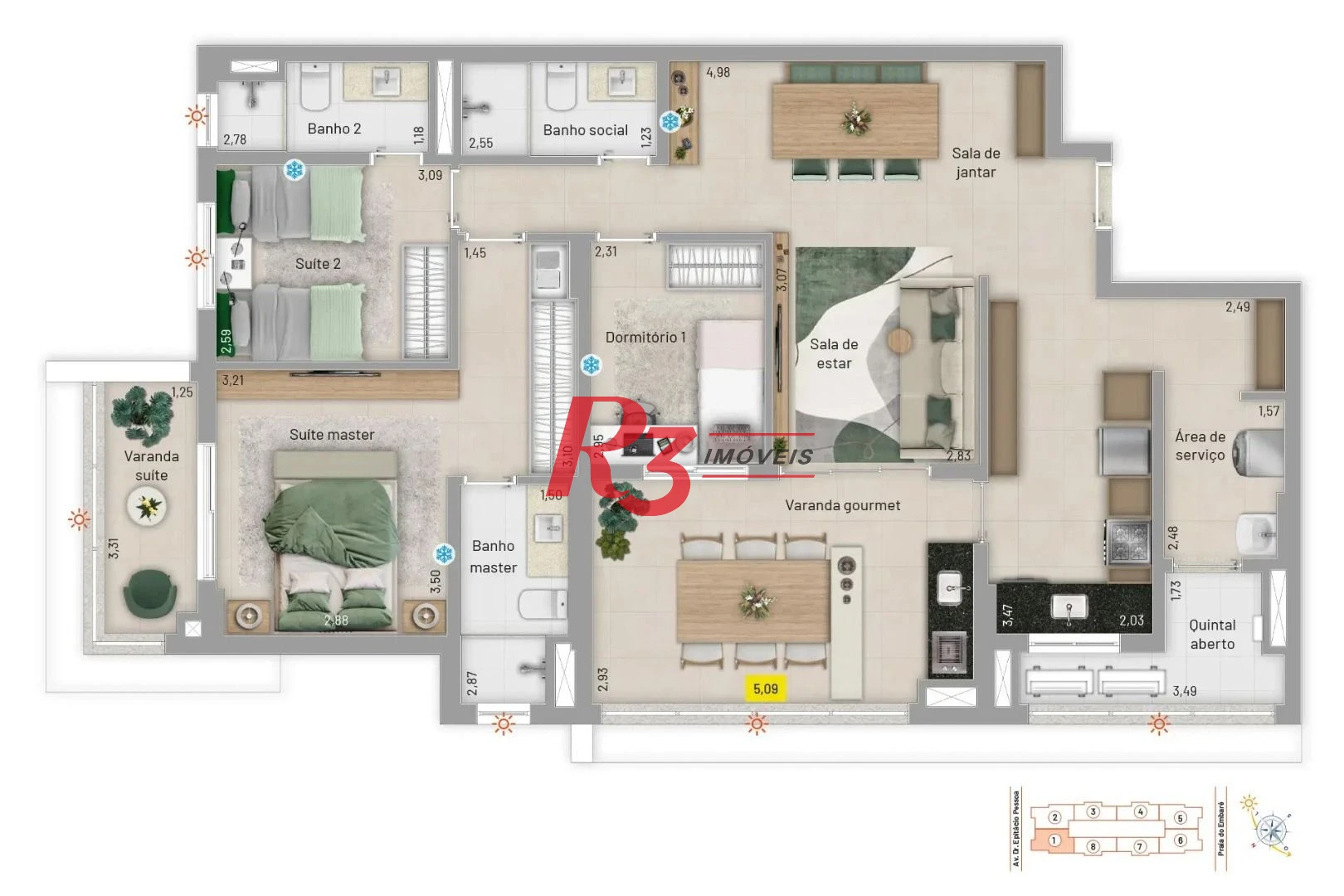 Apartamento à venda, 123 m² por R$ 1.918.000,00 - Embaré - Santos/SP