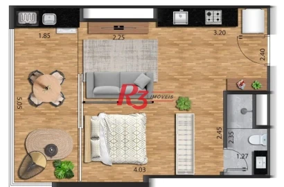 Apartamento à venda, 39 m² por R$ 428.000,00 - José Menino - Santos/SP