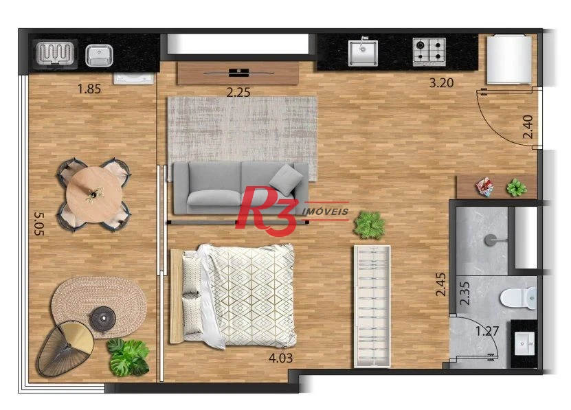 Apartamento à venda, 39 m² por R$ 428.000,00 - José Menino - Santos/SP