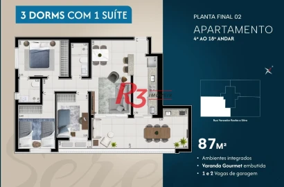 Apartamento à venda, 87 m² por R$ 1.362.506,70 - Ponta da Praia - Santos/SP