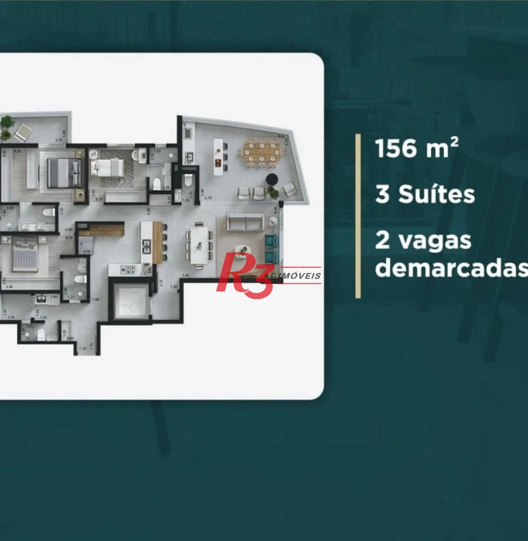 Apartamento com 3 dormitórios à venda, 156 m² por R$ 3.100.000,00 - Ponta da Praia - Santos/SP
