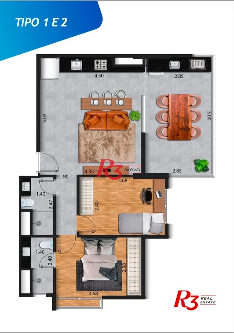 Apartamento com 2 dormitórios à venda, 70 m² por R$ 805.000,00 - José Menino - Santos/SP