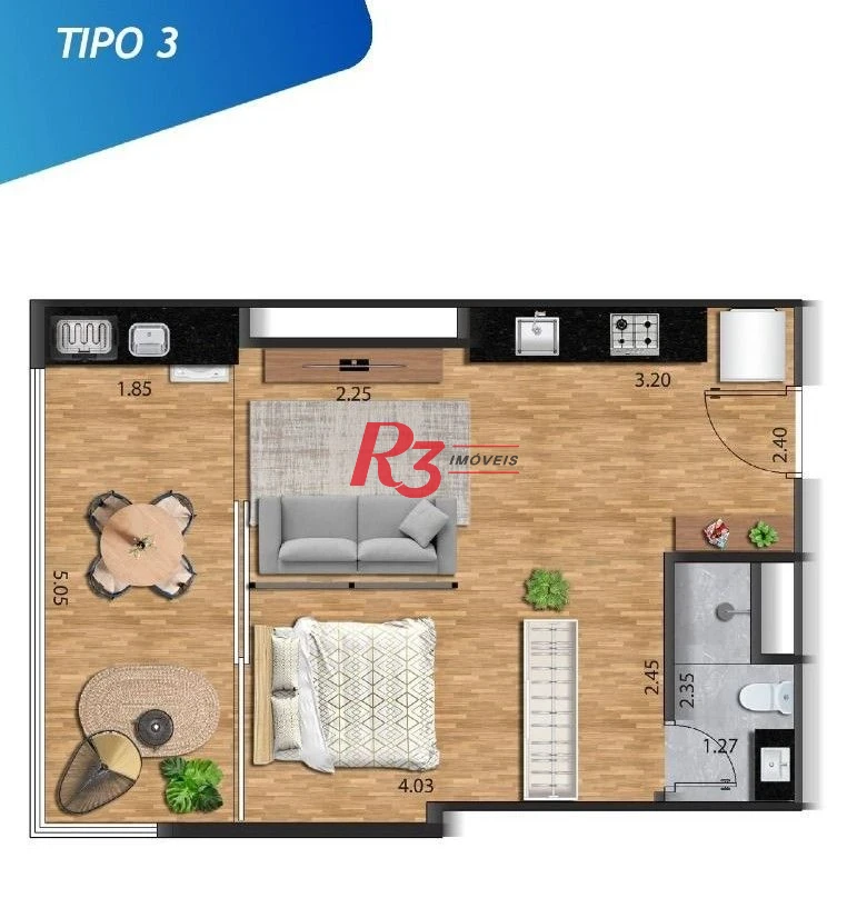 Apartamento à venda, 39 m² por R$ 480.000,00 - José Menino - Santos/SP