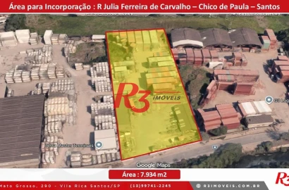 Terreno à venda, 7934 m² por R$ 40.000.000,00 - Chico de Paula - Santos/SP