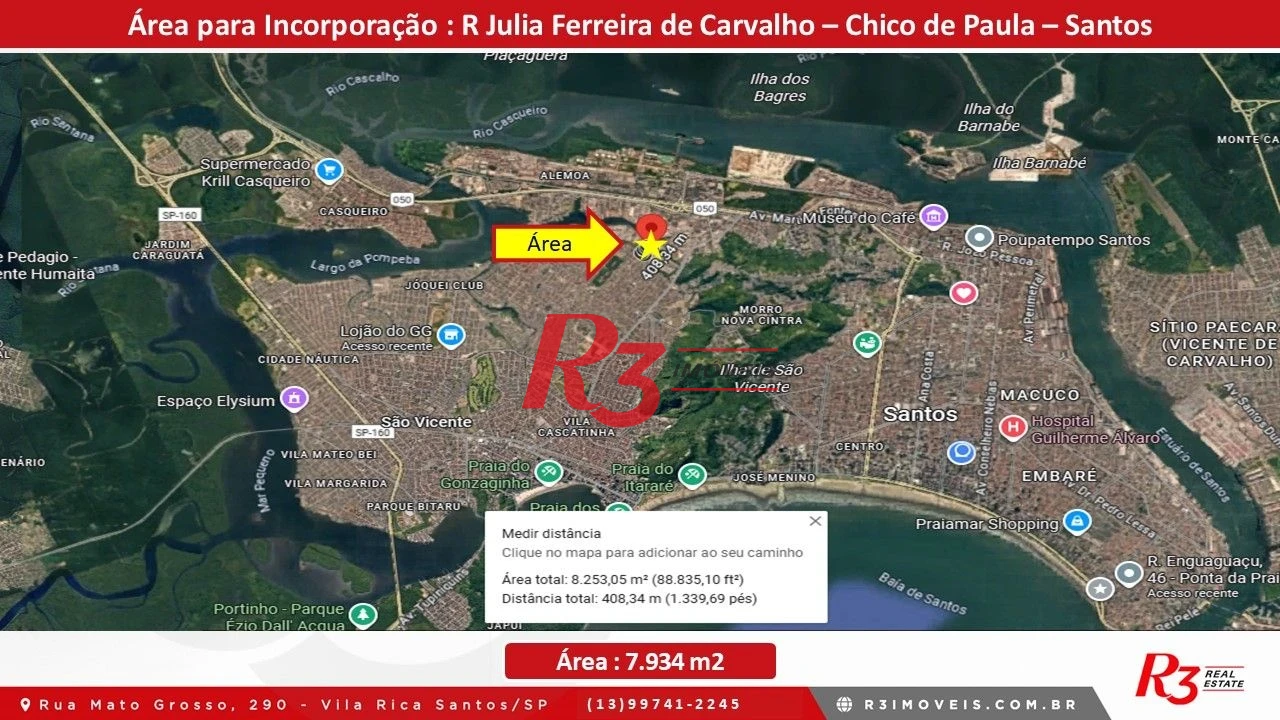 Terreno à venda, 7934 m² por R$ 40.000.000,00 - Chico de Paula - Santos/SP