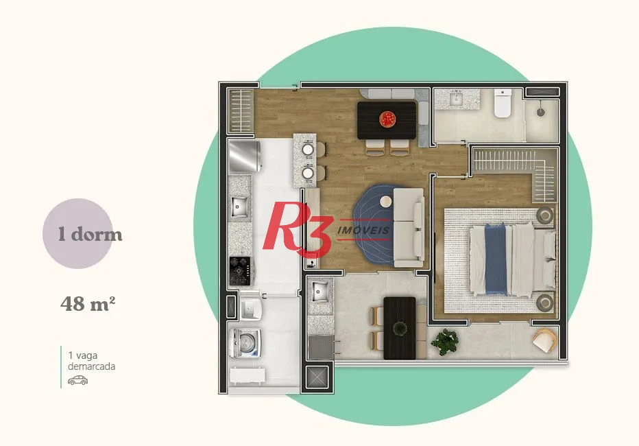Apartamento com 1 dormitório à venda, 48 m² por R$ 430.000,00 - Centro - São Vicente/SP
