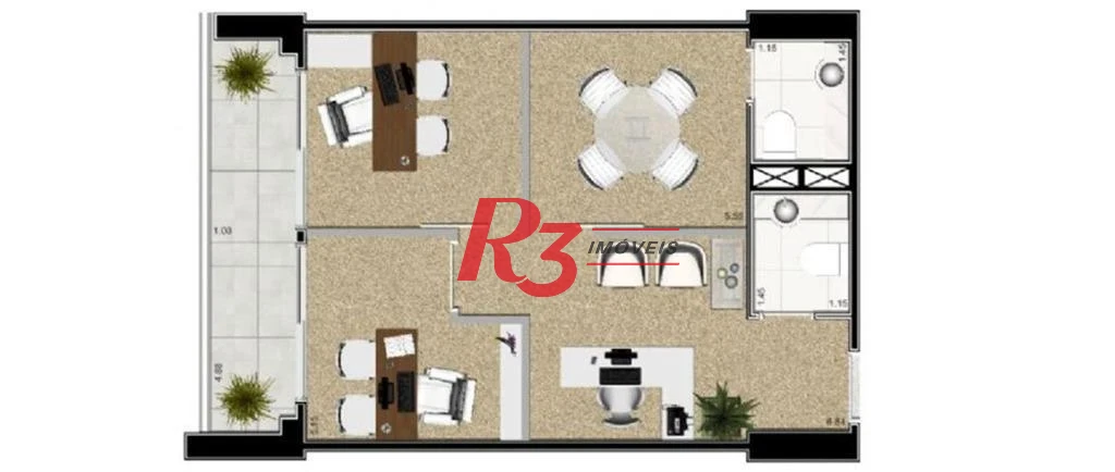 Sala para alugar, 48 m² por R$ 5.128,84/mês - Boqueirão - Santos/SP